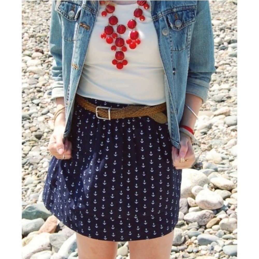 J. Crew Navy and White Anchor Skirt size small